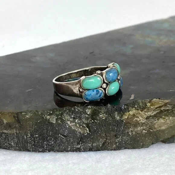 Premier Designs Sterling Silver 925 Simulated Turquoise Sodalite Band Ring 6.5 - Picture 4 of 16